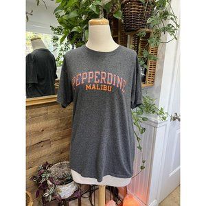 Pepperdine University L  Gray T Shirt Champion Malibu College Waves Spell Out